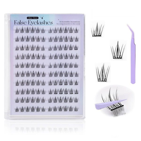 MAYCREATE® 120Pcs Self Adhesive Eyelashes, Self Adhesive Eyelash Clusters, Lash Clusters Press On Lashes Self Stick Cluster Lashes Pre Glued Eyelash Clusters with Tweezer No Glue Needed