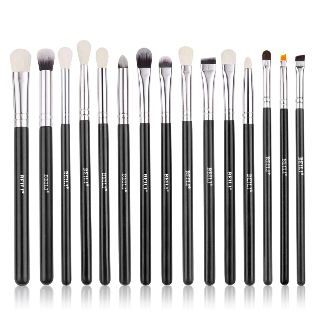 BEILI Black 15 Pieces Eye shadow eyeliner Eyebrow Natural goat hair Makeup brushes Set