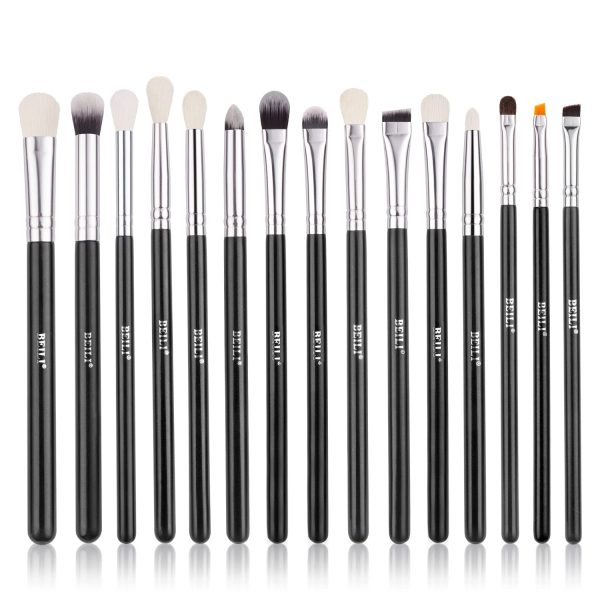 BEILI Black 15 Pieces Eye shadow eyeliner Eyebrow Natural goat hair Makeup brushes Set