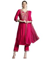 INDO ERA Women's Liva Cotton Blend Embroidered Straight Kurti Pant and Dupatta Set (RRRRR9569)