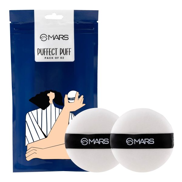 MARS Puffect Powder Puff with Strap | For Loose & Pressed Powder Application | Flawless Makeup Blend | Easy to Clean and Handle | Gentle on Skin | Pack of 2