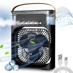 TRIDEO 𝟏𝟓 𝐘𝐄𝐀𝐑𝐒 𝐖𝐀𝐑𝐑𝐀𝐍𝐓𝐘Mini Evaporative Air Cooler, Portable Air Conditioner Fan with 7-Color LED Light, Humidifier & Purifier for Home, Office, Personal Cooling - Black