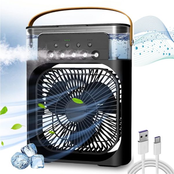 TRIDEO 𝟏𝟓 𝐘𝐄𝐀𝐑𝐒 𝐖𝐀𝐑𝐑𝐀𝐍𝐓𝐘Mini Evaporative Air Cooler, Portable Air Conditioner Fan with 7-Color LED Light, Humidifier & Purifier for Home, Office, Personal Cooling - Black