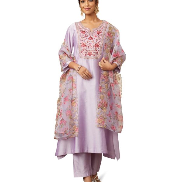 Amazon Brand - Myx Women's Kurta Pant Set with Embroidered Organza Dupatta | Viscose,Rayon | A-line fit