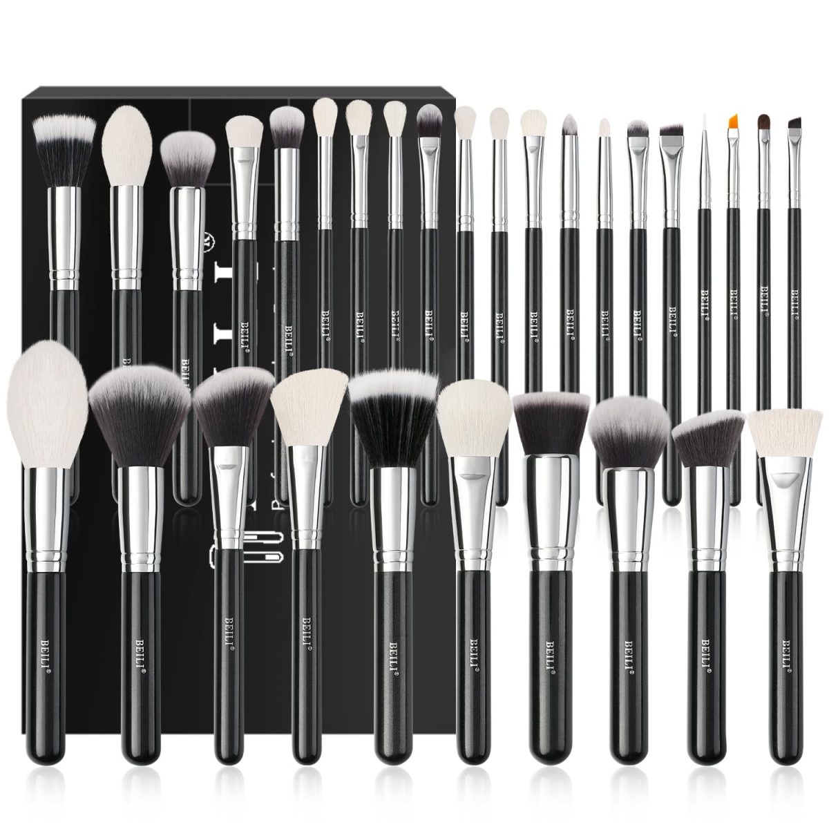 BEILI 30Pcs Professional Makeup Brush Set Original Natural-Synthetic Kabuki Foundation, Face Powder, Highlighter, Contour, Eye Shadow, Eyebrow, Eyeliner, Makeup Tools Kit (Classic Black)…