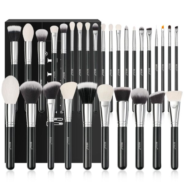BEILI 30Pcs Professional Makeup Brush Set Original Natural-Synthetic Kabuki Foundation, Face Powder, Highlighter, Contour, Eye Shadow, Eyebrow, Eyeliner, Makeup Tools Kit (Classic Black)…