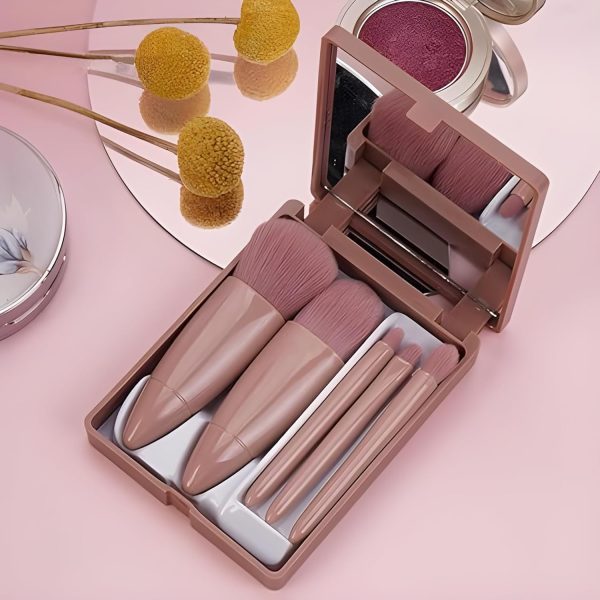 Travel Size Makeup Brushes Set Mini Makeup Brushes, Small Complete Function Cosmetic Brushes Kit with Case and Mirror Perfect for On The Go, 5PC Brush