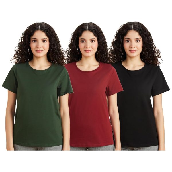 Amazon Brand - Symbol Women's Cotton Regular Fit T-Shirt (Combo Pack of 3)
