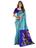 SWARON Women's Banarasi Jacquard Kanjivaram Silk Saree with Unstitched Blouse Piece