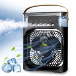 Mabron [15 𝒀𝒆𝒂𝒓𝒔 𝑾𝒂𝒓𝒓𝒂𝒏𝒕𝒚] Mini Air Conditioner Fan – Portable Evaporative Cooler with LED Lights, 3 Wind Speeds, and 3 Spray Modes for Desk or Nightstand - Black_Multicolor