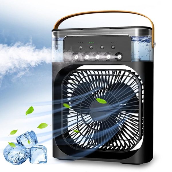 Mabron [15 𝒀𝒆𝒂𝒓𝒔 𝑾𝒂𝒓𝒓𝒂𝒏𝒕𝒚] Mini Air Conditioner Fan – Portable Evaporative Cooler with LED Lights, 3 Wind Speeds, and 3 Spray Modes for Desk or Nightstand - Black_Multicolor