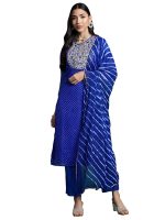 INDO ERA Women's Georgette Printed Straight Kurta and Pant with Dupatta Set (RRRRR6400)