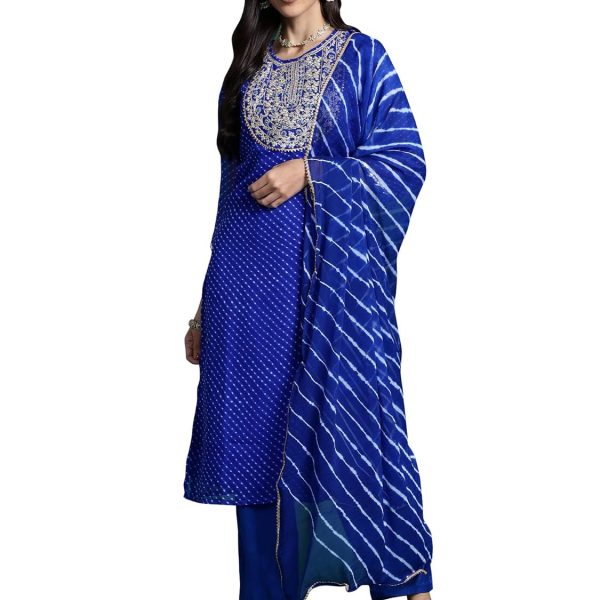 INDO ERA Women's Georgette Printed Straight Kurta and Pant with Dupatta Set (RRRRR6400)