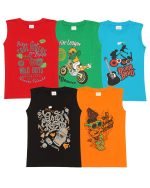 kiddeo Boys Cotton Sleeveless T-Shirt - Pack of 5