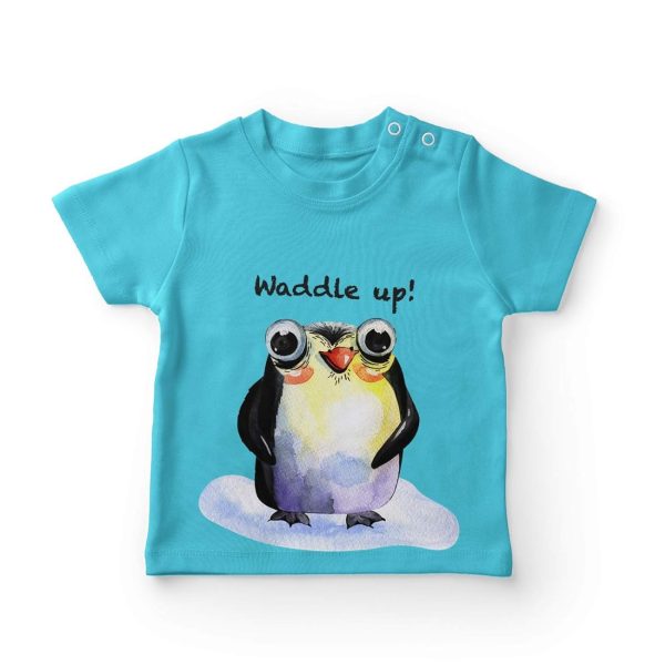 XAGO Solid Casual T-Shirt for Boys Cotton Regular Fit Round Neck Short Sleeve Blue Cartoon Animal Penguin