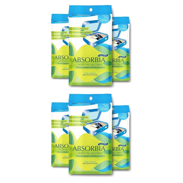 Absorbia Moisture Absorber | Absorbia Sachet(100gms X6 Sachet) - Season Pack of 6 |Absorption Capacity 200ml Each Sachet | Dehumidier for Bags, Suitcases & Drawers | Fights Moisture,Musty smells etc
