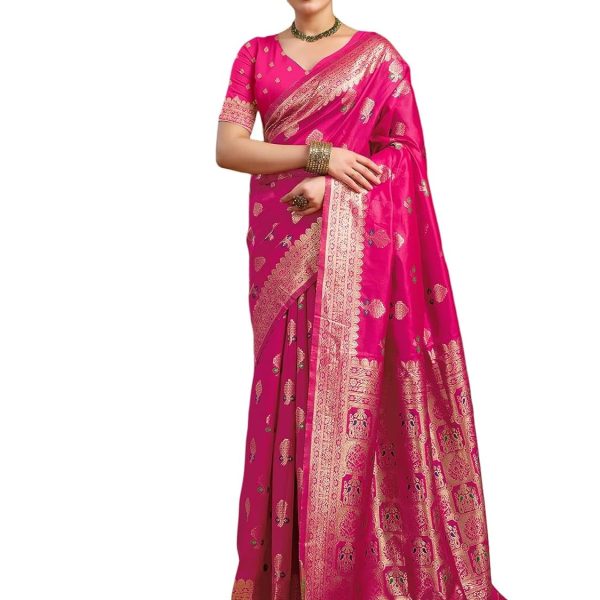 Satrani Women's Banarasi Silk Weaving Saree with Unstitched Blouse Piece