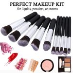 URBANMAC Fiber Bristle Makeup Brushes Set Tool Pro Foundation Eyeliner Eyeshadow (Black) with Sponge Puff- Black, 10 Pieces