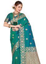 SWORNOF Women's kanjivaram banarasi silk saree Zari Woven for festival Wedding silk with rich pallu Design sarees for women with Unstitched blouse piece
