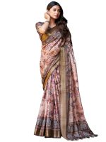 Satrani Women's Dola Silk Printed Weaving Border Saree with Unstitched Blouse Piece