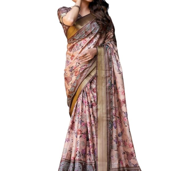 Satrani Women's Dola Silk Printed Weaving Border Saree with Unstitched Blouse Piece