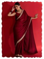 AKHILAM Women's Satin Solid Saree With Unstitched Blouse