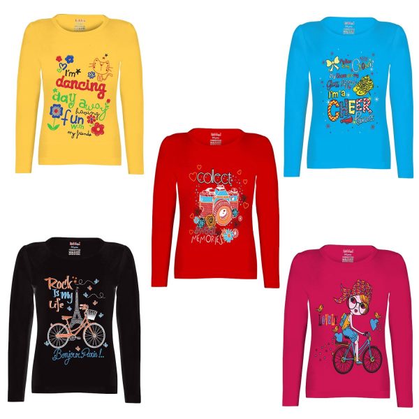 kiddeo Kids Girls Full Sleeve t Shirts(Pack of 5)