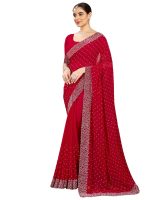 Satrani Women's Georgette Stone Work Saree with Unstitched Blouse Piece