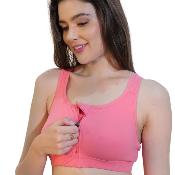 BODYSIZE Women Front Open Zipper Sports Bra | Wire Free Sweat Absorbent, Soft Cotton Lycra Fabric for Ultimate Comfort