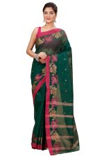 Tant Story Women's Traditional Bengal Tant Handloom Pure Cotton Leaf Border Tangail Saree without Blouse Piece