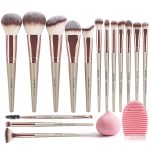 MAANGE Makeup Brushes 15Pcs Makeup Brush Set Premium Synthetic Foundation Face Powder Blush Concealers Make Up Brushes Sets with Makeup Sponge and Brush Cleaner?Champagne)