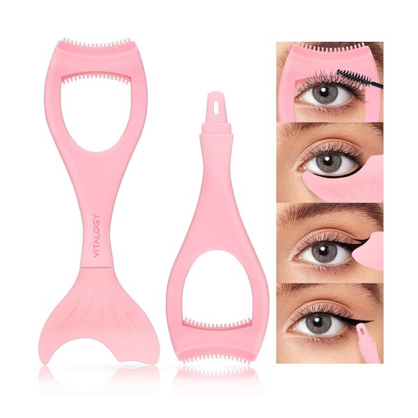 Vitalogy - Eyeliner Mascara Shield Applicator Guard Wand, Reusable Mermaid Eye Stencils Makeup Aid Tool, 3 in 1 Soft Silicone Eyelash Applicator Tool, Eyebrow Comb - Suitable for Beginners, Multiifunctional, Eyes Makeup Cosmetic Tool - 1 Pc