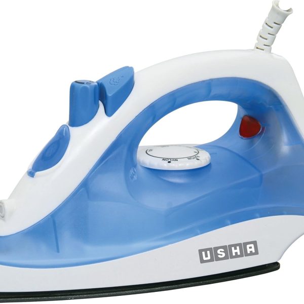 Usha 3713 1300Watt Steam Iron with Self Cleaning Function | Teflon Coated Soleplate | Powerful Steam Output upto18gm/min | 180ml Water Tank Capacity | 2 Years Warranty | (Blue & White)