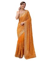 TRENDMALLS Women's Vichitra Silk Embroidery, Siroski Stone Work Saree with Unstitch Blouse Piece