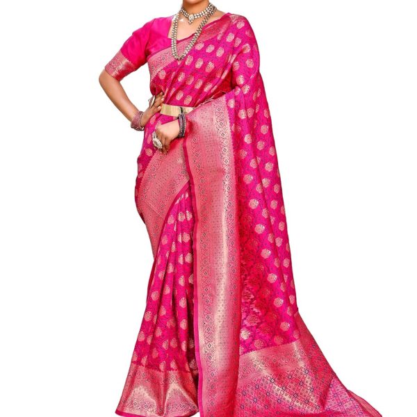 Leriya Fashion Women's Pure Jacquard Banarasi Kanjivarm Cotton Silk Saree with Blouse Piece |
