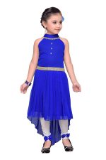 Adiva Girls Georgette Solid High Low Knee Length Dress for Kids