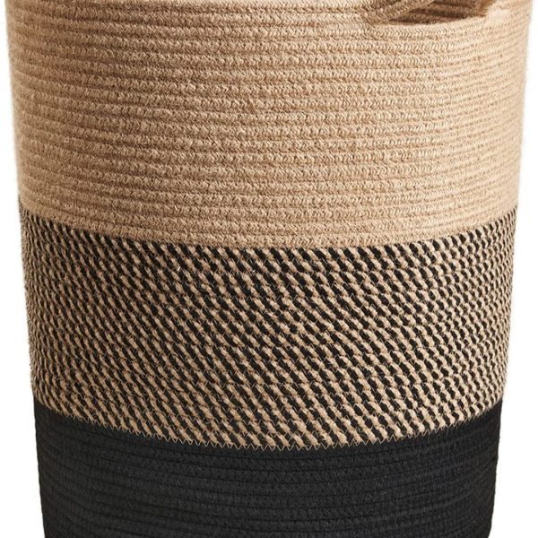 ALBY Large Jute Rope Oval Basket - Tall Laundry Basket Hamper For Dirty Clothes Woven Jute Storage Basket For Blanket In Living Room Toy Basket For Nursery Storage,17.8" X 15.8" X 13.8",Multicolor