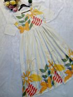 eightone Women Floral Print Cotton Midi Dress, Short Sleeve, White with Yellow and Red Flowers, A-Line Fit (in, Alpha, XL, White)