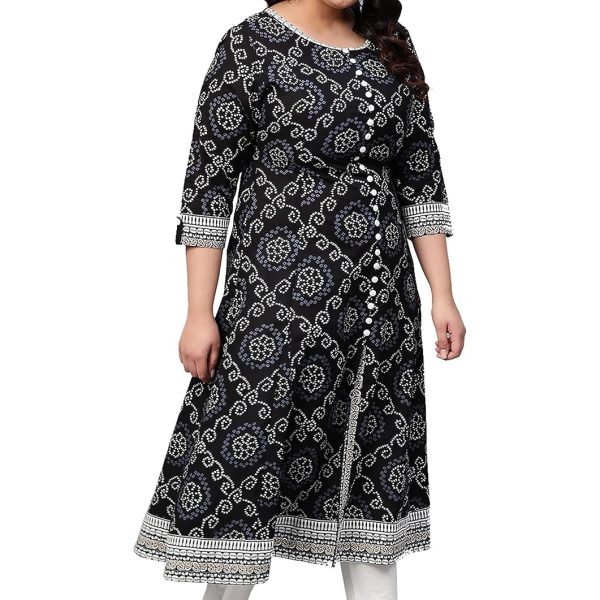 Akiko Women's Cotton Bandhej Print Anarkali Kurta (Red)
