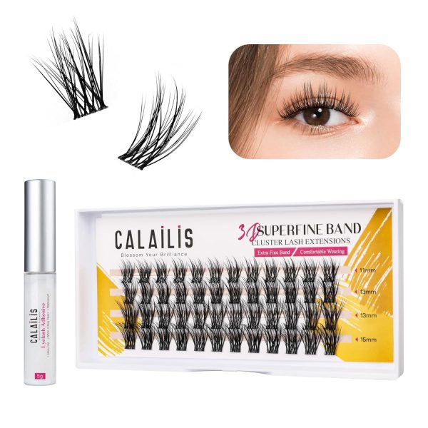 CALAILIS Individual Lashes, DIY Eyelash Extensions, Super Thin Glue-based Band, Natural Look Reusable,11/13/13/15mm, Lasting for 48 Hours Individual DIY Eyelashes(01YS)
