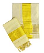 YETTALAN® Women's Kerala Traditional Flora Tissue Kasavu Set Mundu With Tassels 2.00x2.80 Meters