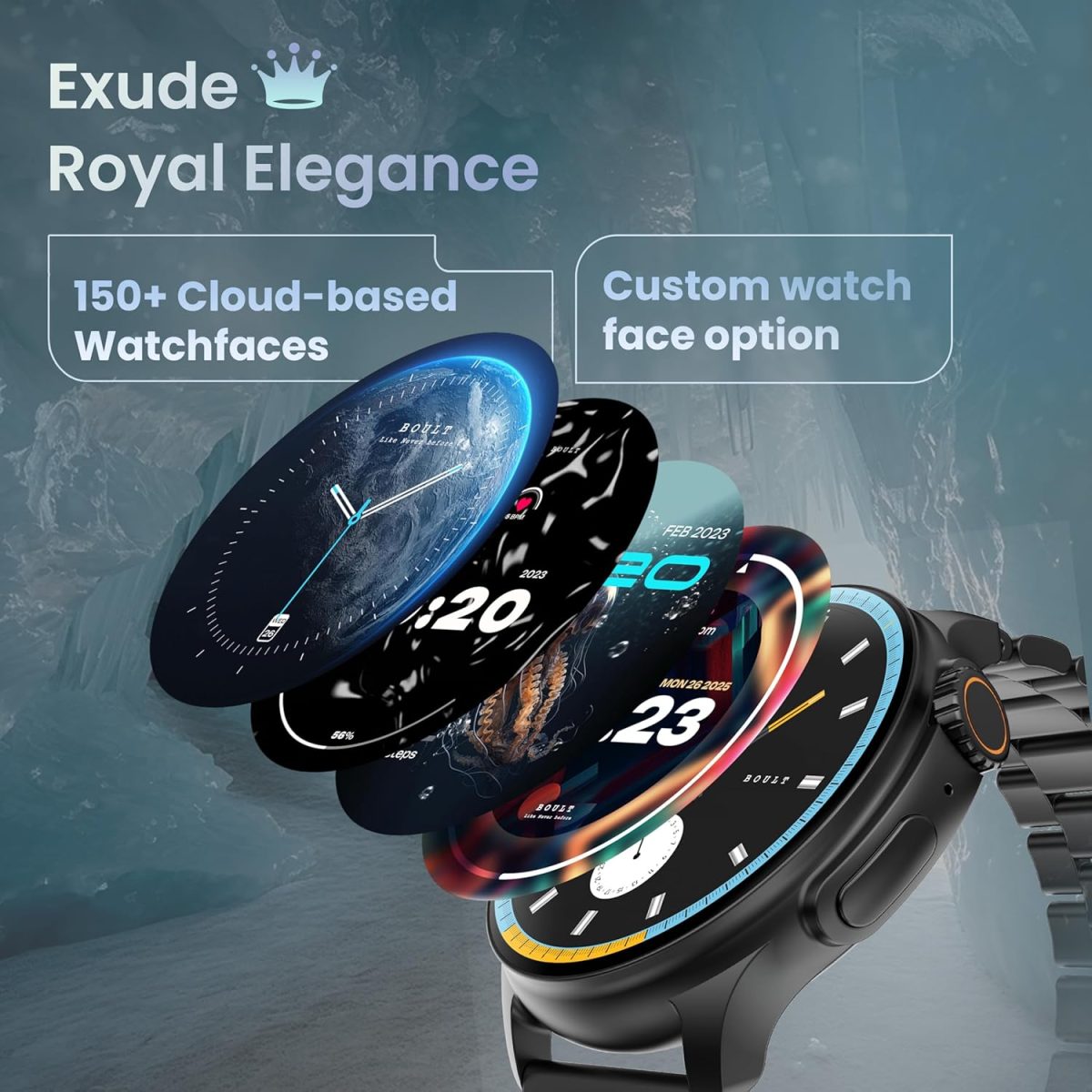 Boult Crown R Pro Smart Watch 1.43''HD AMOLED, Bluetooth Calling, Working Crown, Zinc Alloy Frame, 600 Nits Brightness, AI Voice Assistant, SpO2 Monitoring, 120+ Sports Mode (Jet Black) - Image 3