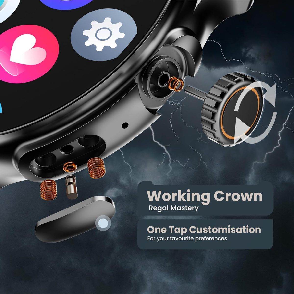 Boult Crown R Pro Smart Watch 1.43''HD AMOLED, Bluetooth Calling, Working Crown, Zinc Alloy Frame, 600 Nits Brightness, AI Voice Assistant, SpO2 Monitoring, 120+ Sports Mode (Jet Black) - Image 4