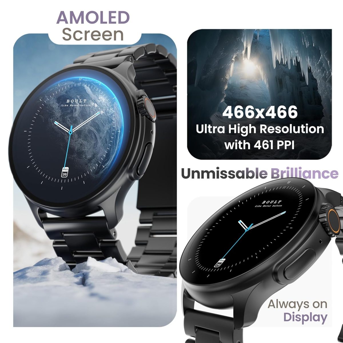 Boult Crown R Pro Smart Watch 1.43''HD AMOLED, Bluetooth Calling, Working Crown, Zinc Alloy Frame, 600 Nits Brightness, AI Voice Assistant, SpO2 Monitoring, 120+ Sports Mode (Jet Black) - Image 5