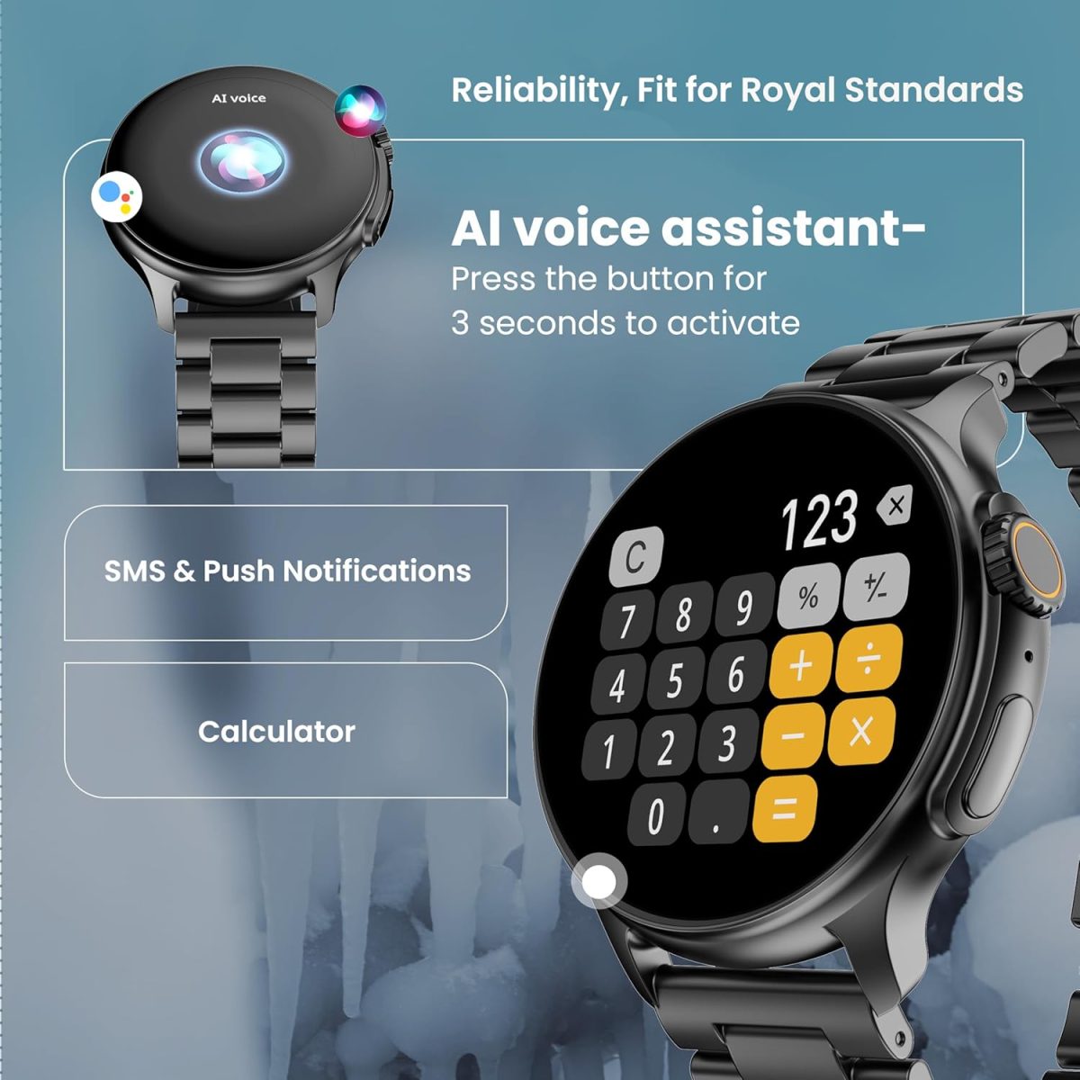 Boult Crown R Pro Smart Watch 1.43''HD AMOLED, Bluetooth Calling, Working Crown, Zinc Alloy Frame, 600 Nits Brightness, AI Voice Assistant, SpO2 Monitoring, 120+ Sports Mode (Jet Black) - Image 6