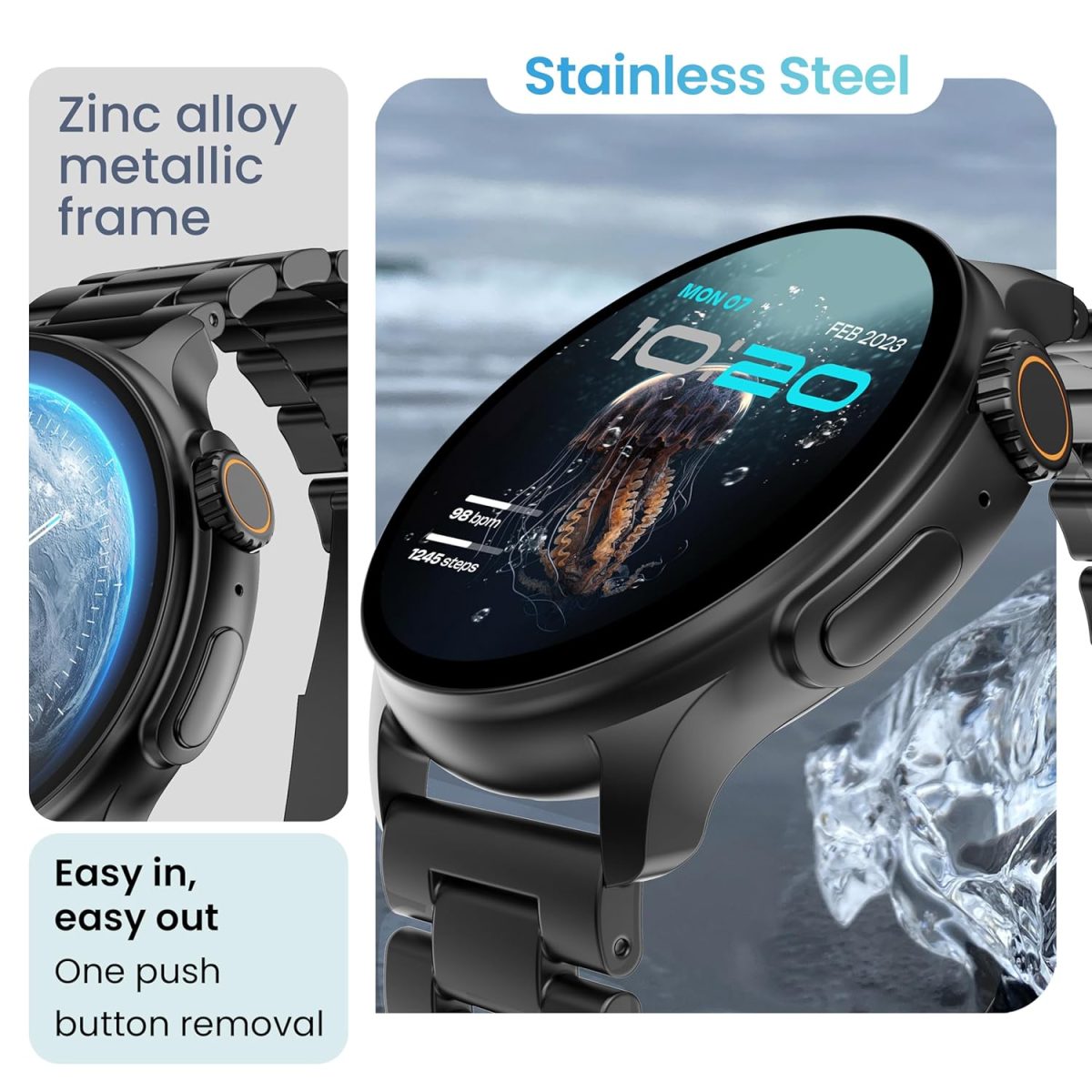 Boult Crown R Pro Smart Watch 1.43''HD AMOLED, Bluetooth Calling, Working Crown, Zinc Alloy Frame, 600 Nits Brightness, AI Voice Assistant, SpO2 Monitoring, 120+ Sports Mode (Jet Black) - Image 8