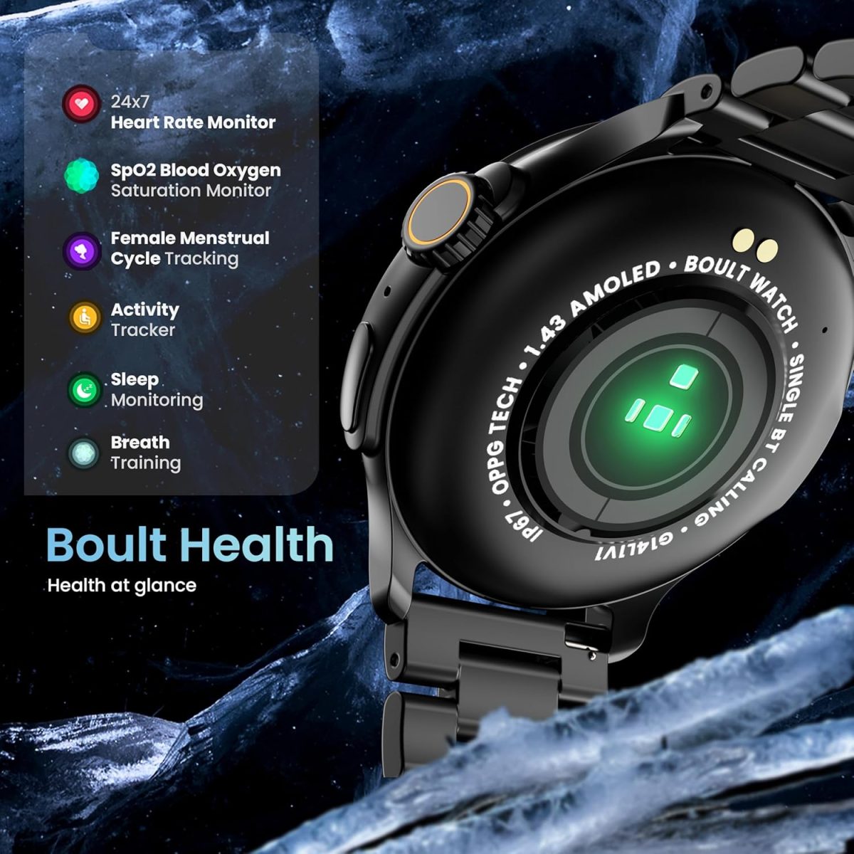 Boult Crown R Pro Smart Watch 1.43''HD AMOLED, Bluetooth Calling, Working Crown, Zinc Alloy Frame, 600 Nits Brightness, AI Voice Assistant, SpO2 Monitoring, 120+ Sports Mode (Jet Black) - Image 12