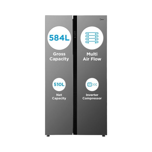 Midea 510L, frost free Side By Side Refrigerator with Inverter (MRFS5920SSLF, Silver, SS Finish)