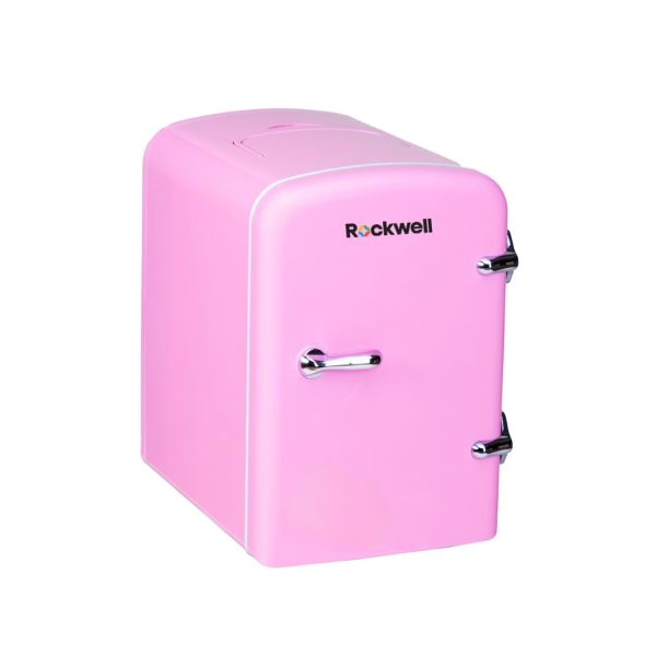 ROCKWELL 4L Retro Mini Fridge and Warmer, AC/DC Portable Thermoelectric Cooler/Warmer for Skincare, Cosmetics, Snacks & Medicine - Pink