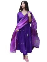 Royal Export Women's Viscose Floral Embroidered Anarkali Gown Dress || Kurta Pant with Dupatta Sets